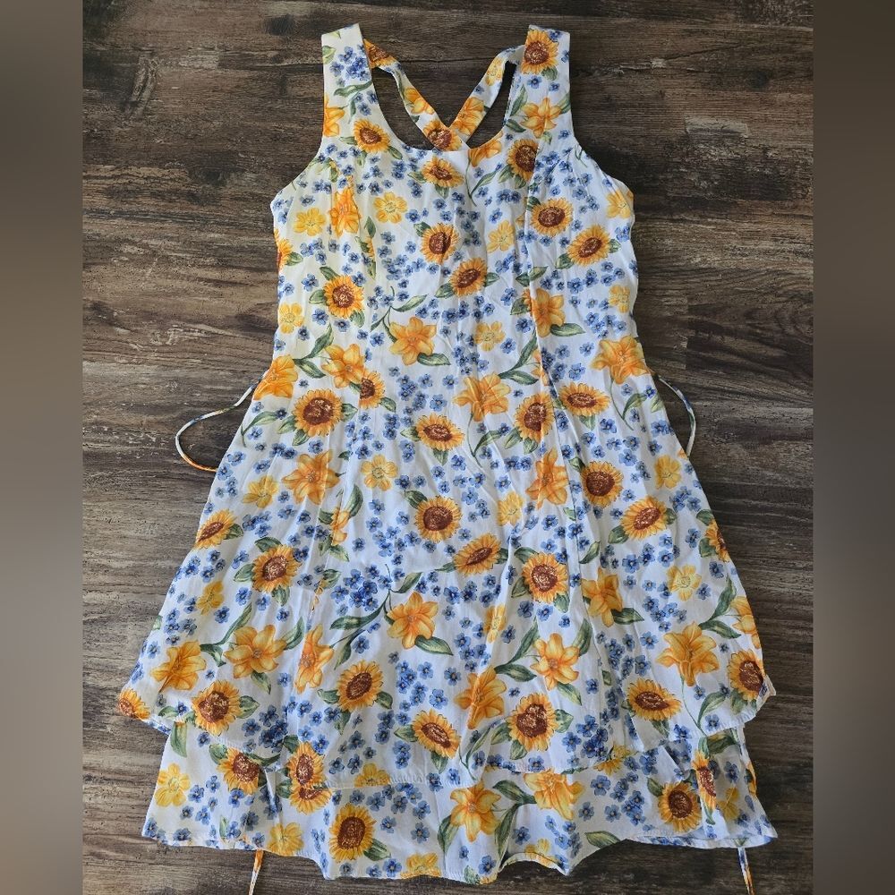 Caren Desiree Company Vintage 90s Floral Mini Dress in Yellow and Blue